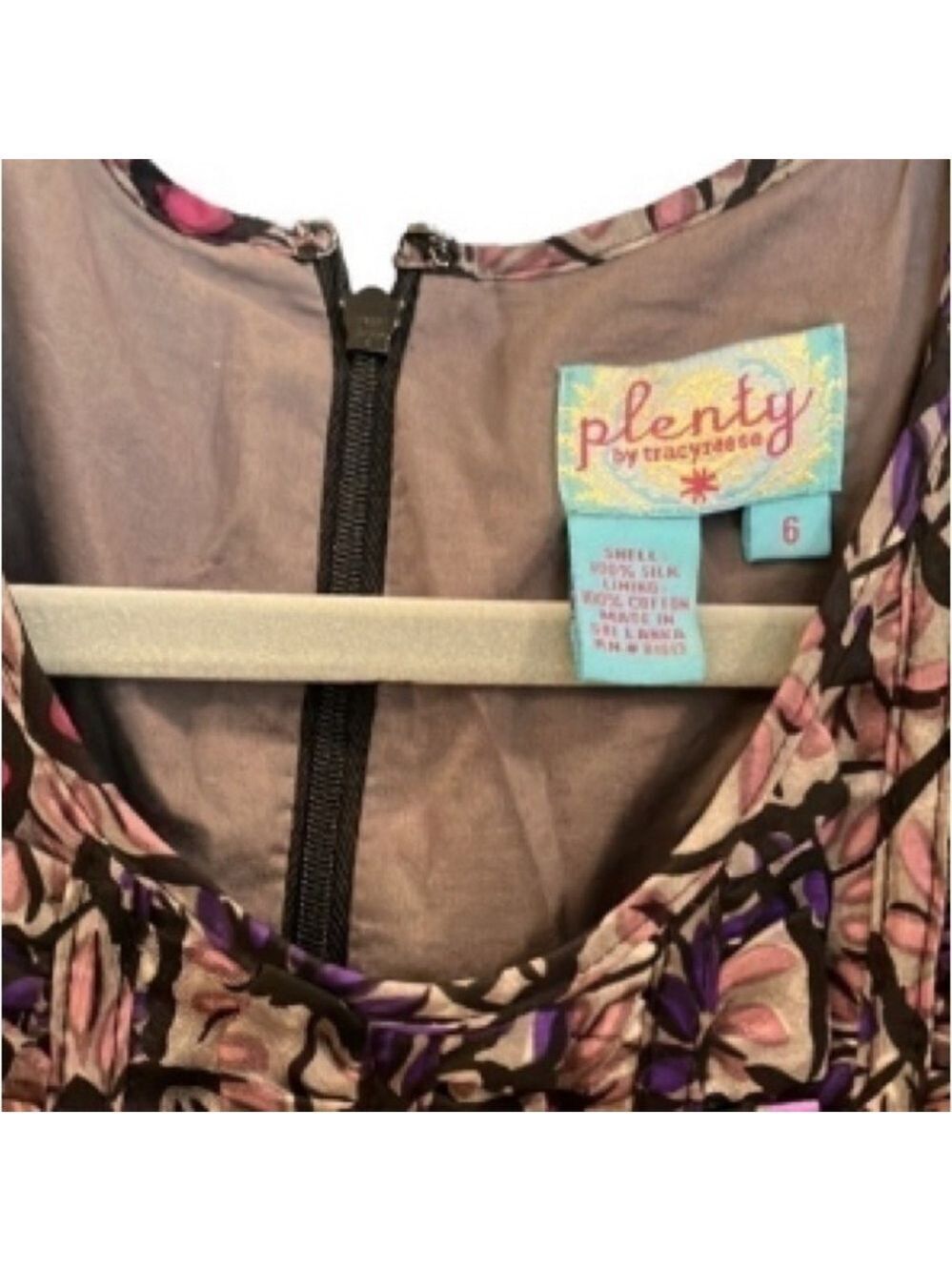 Plenty By Tracy Reese 100% Silk Floral Dress Ruffle Front Boho Size 6 - Picture 6 of 7